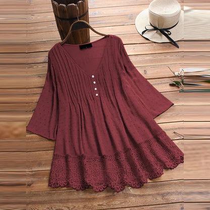 Kvinnors Lång Skjorta V-Neck Polyester Eleganta Stil-6