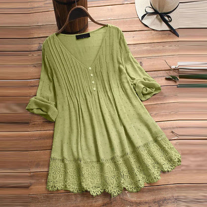 Kvinnors Lång Skjorta V-Neck Polyester Eleganta Stil-5