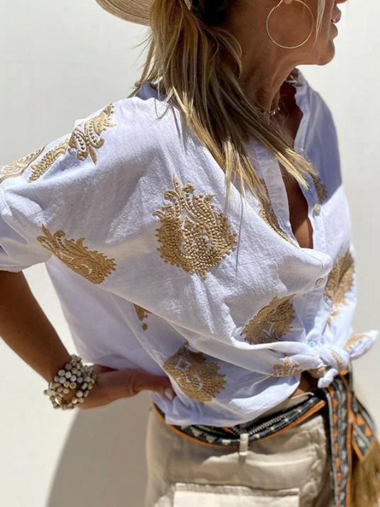 Kvinnors Långärmad Skjorta Boho Stil i 100% Linne-1