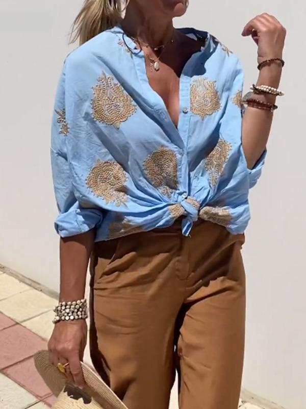 Kvinnors Långärmad Skjorta Boho Stil i 100% Linne-4