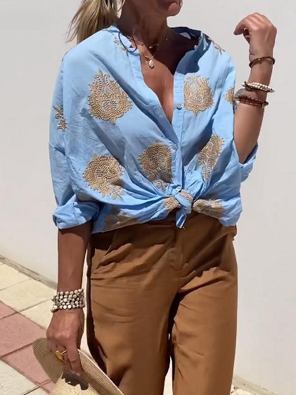 Kvinnors Långärmad Skjorta Boho Stil i 100% Linne-4