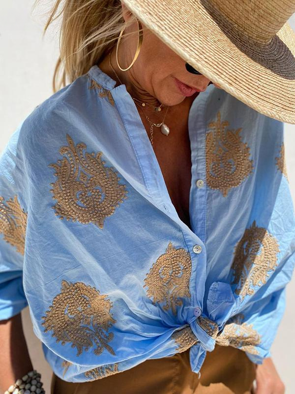 Kvinnors Långärmad Skjorta Boho Stil i 100% Linne-6