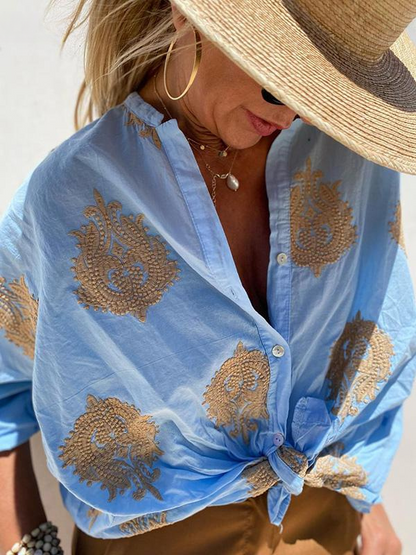 Kvinnors Långärmad Skjorta Boho Stil i 100% Linne-6