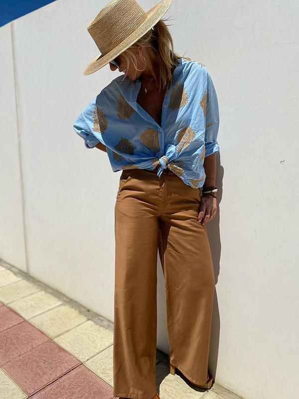 Kvinnors Långärmad Skjorta Boho Stil i 100% Linne-5