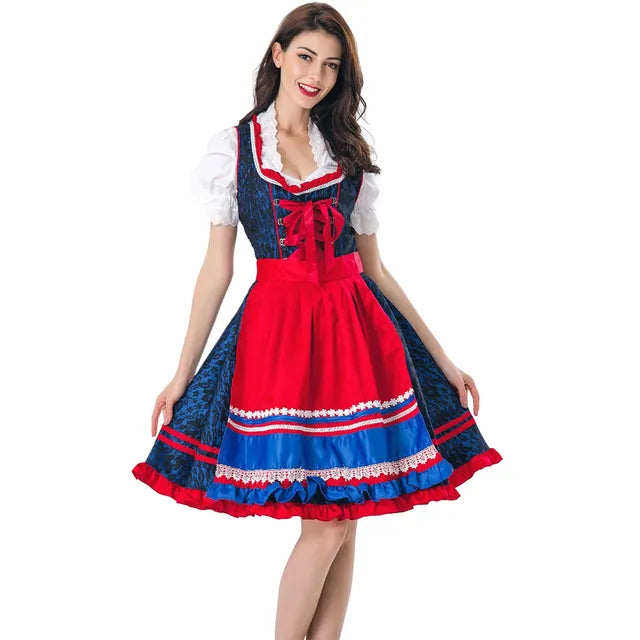 Dam Dirndl Klänning Traditionell Bayersk Polyester med Förkläde 6