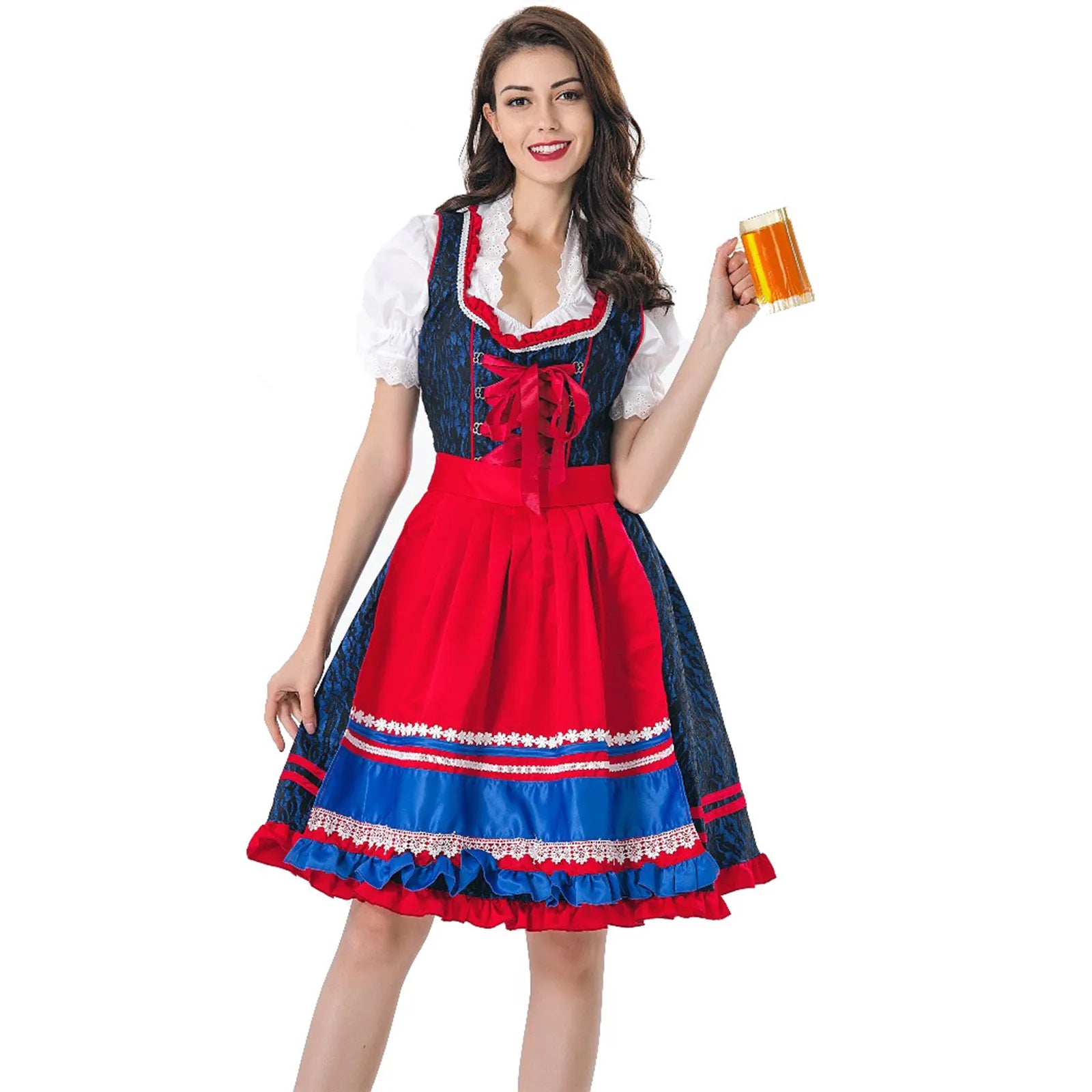 Dam Dirndl Klänning Traditionell Bayersk Polyester med Förkläde 4