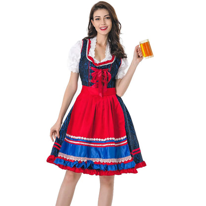 Dam Dirndl Klänning Traditionell Bayersk Polyester med Förkläde 4