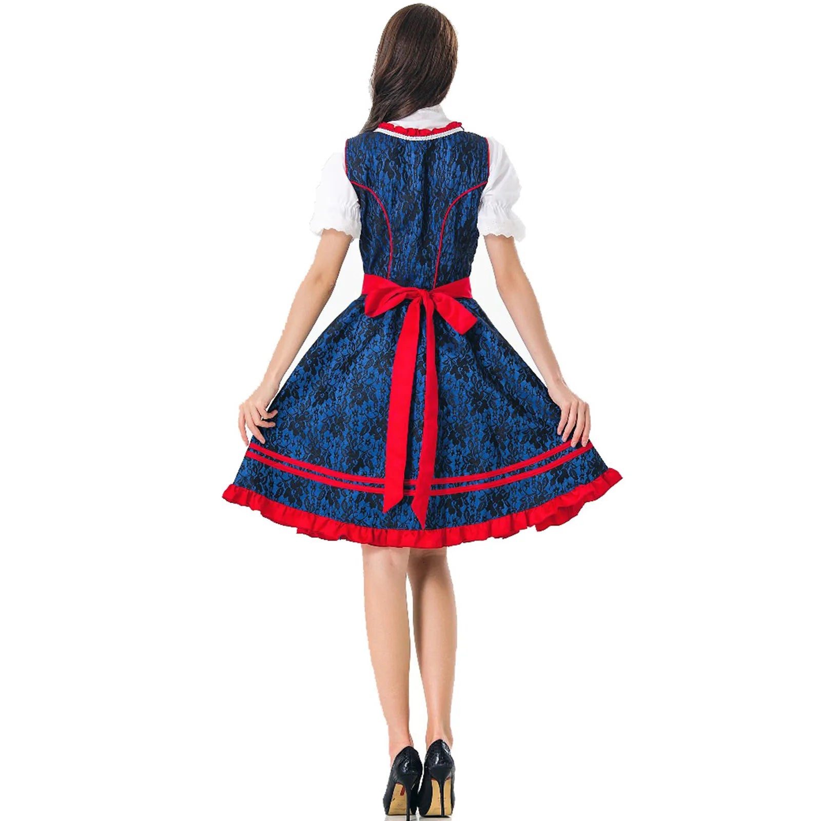 Dam Dirndl Klänning Traditionell Bayersk Polyester med Förkläde 5