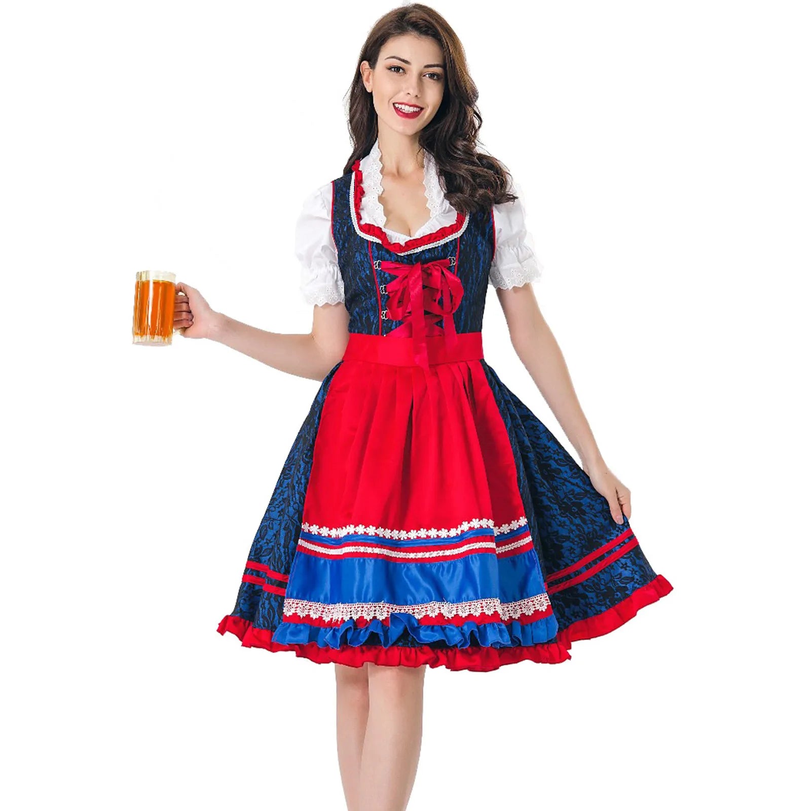 Dam Dirndl Klänning Traditionell Bayersk Polyester med Förkläde 3