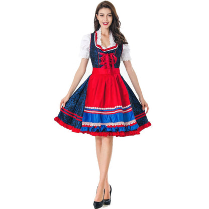 Dam Dirndl Klänning Traditionell Bayersk Polyester med Förkläde 2