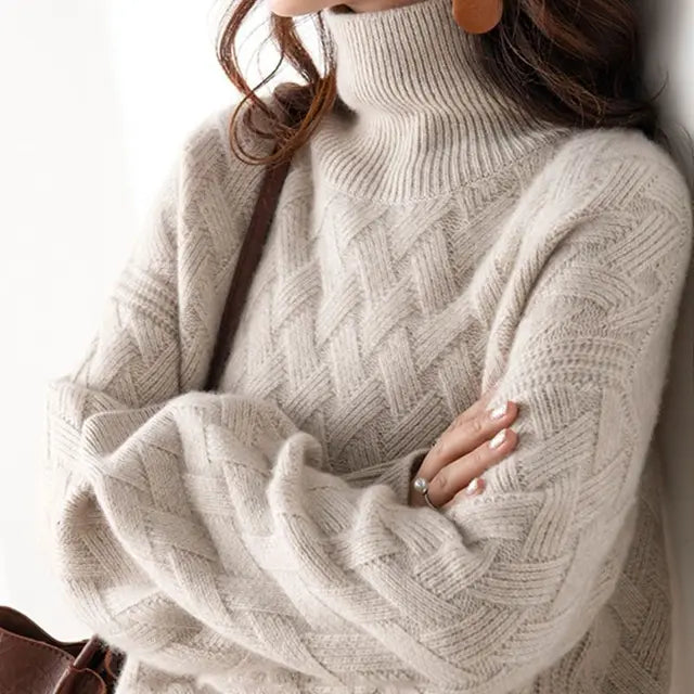 Variant image for Kvinnors Turtleneck Tröja Mjuk Ull Stickad Avslappnad Passform-5