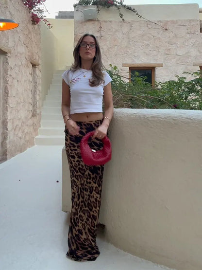 Kvinna A-linjeformad Kjol Leopardmönster Polyester 2