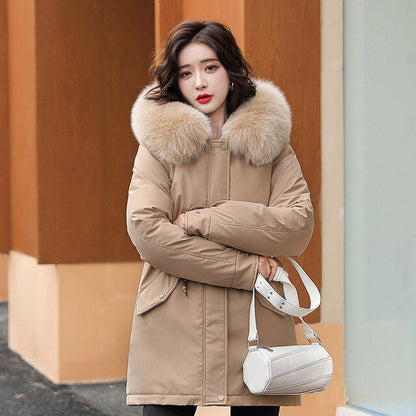 Damjacka Lång Parka med Borttagbar Pälskrage Polyester-6