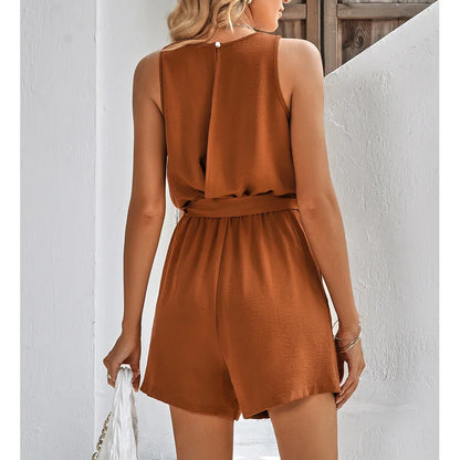 Dam Jumpsuit V-ringning Ärmös Design Andningsbart Material-2