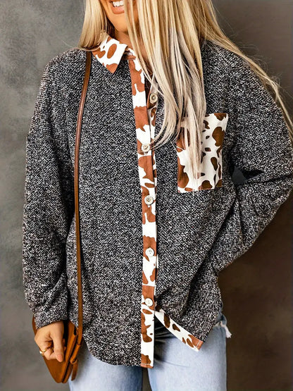 Damjacka Ko-mönster Färgblock Mjuk Polyester för Höst och Vinter 4