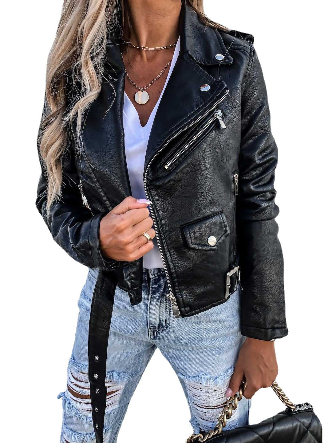 Damjacka Kort Syntetisk Läder Urban Chic Normal Passform 1