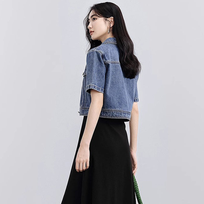 Damjacka Kort Vintage Rak Passform Denim 1