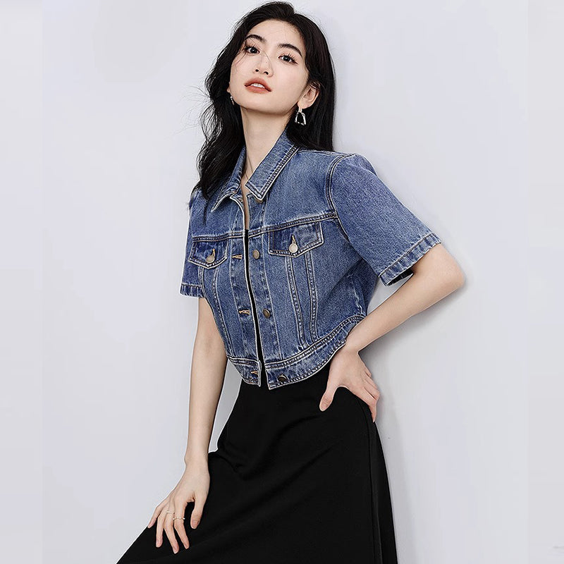 Damjacka Kort Vintage Rak Passform Denim 2