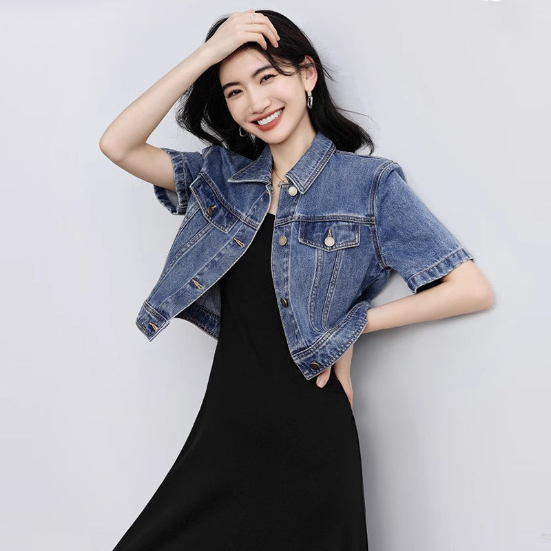 Damjacka Kort Vintage Rak Passform Denim 3