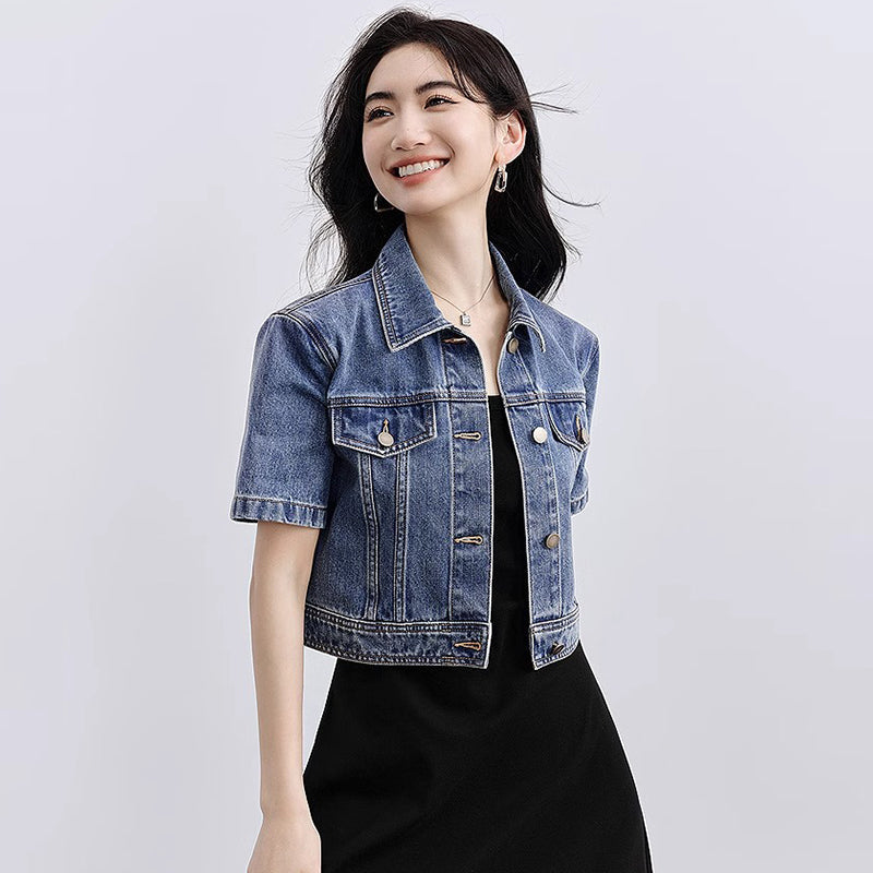 Damjacka Kort Vintage Rak Passform Denim 4