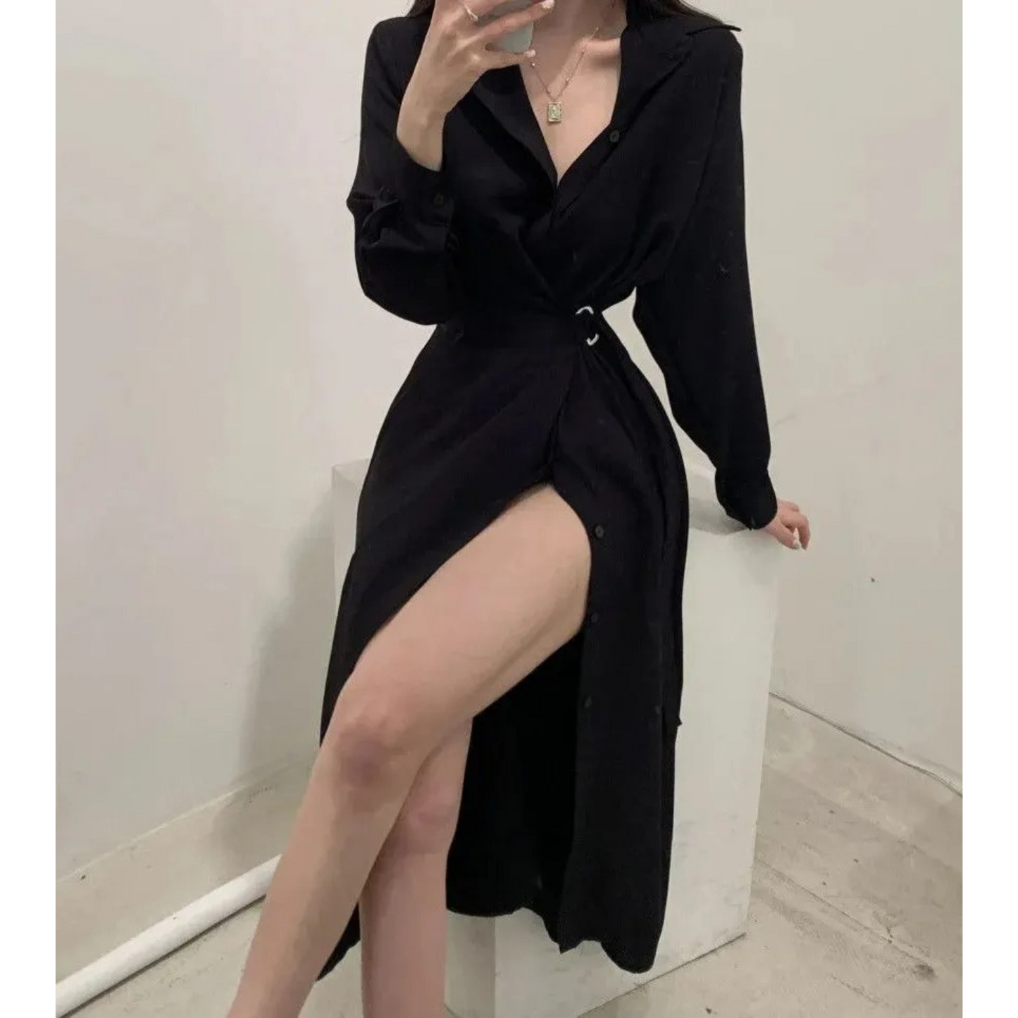 Damklänning Blus med Midjebälte Monokrom Polyester 1