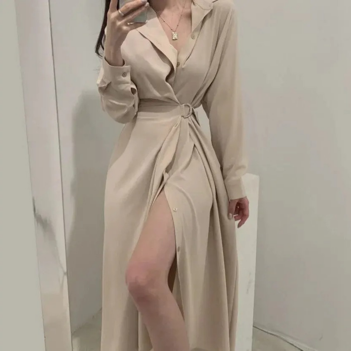 Damklänning Blus med Midjebälte Monokrom Polyester 2