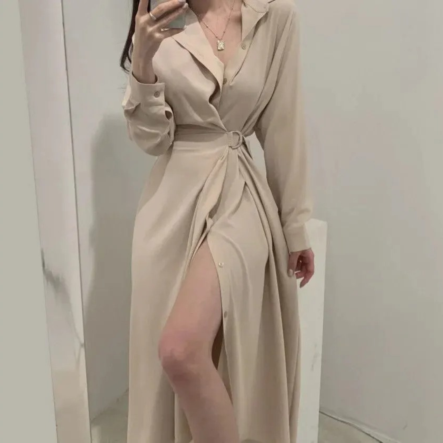 Damklänning Blus med Midjebälte Monokrom Polyester 2