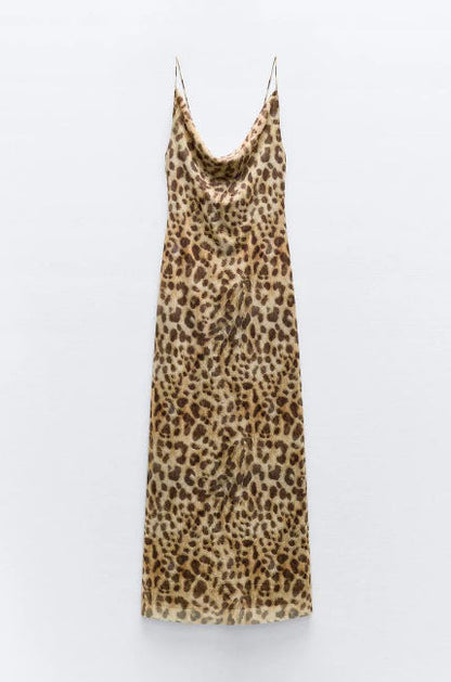 Damklänning Djurtryck Lång Polyester Ärmlös Elegant 3