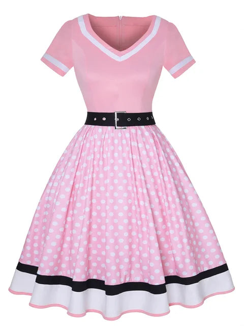 Damklänning Retro Stil V-Neck med Bälte Polyester 0