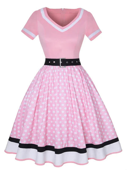Damklänning Retro Stil V-Neck med Bälte Polyester 0