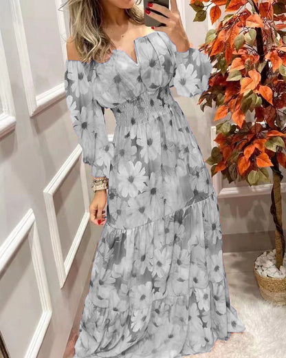 Damklänning Vintage Blommig Hög Midja Polyester Lång Kjol 0