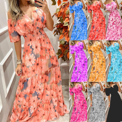 Damklänning Vintage Blommig Hög Midja Polyester Lång Kjol 1