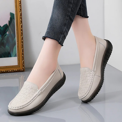 Damskor Läderloafers med Lättnadsmönster Eleganta och Bekväma 0