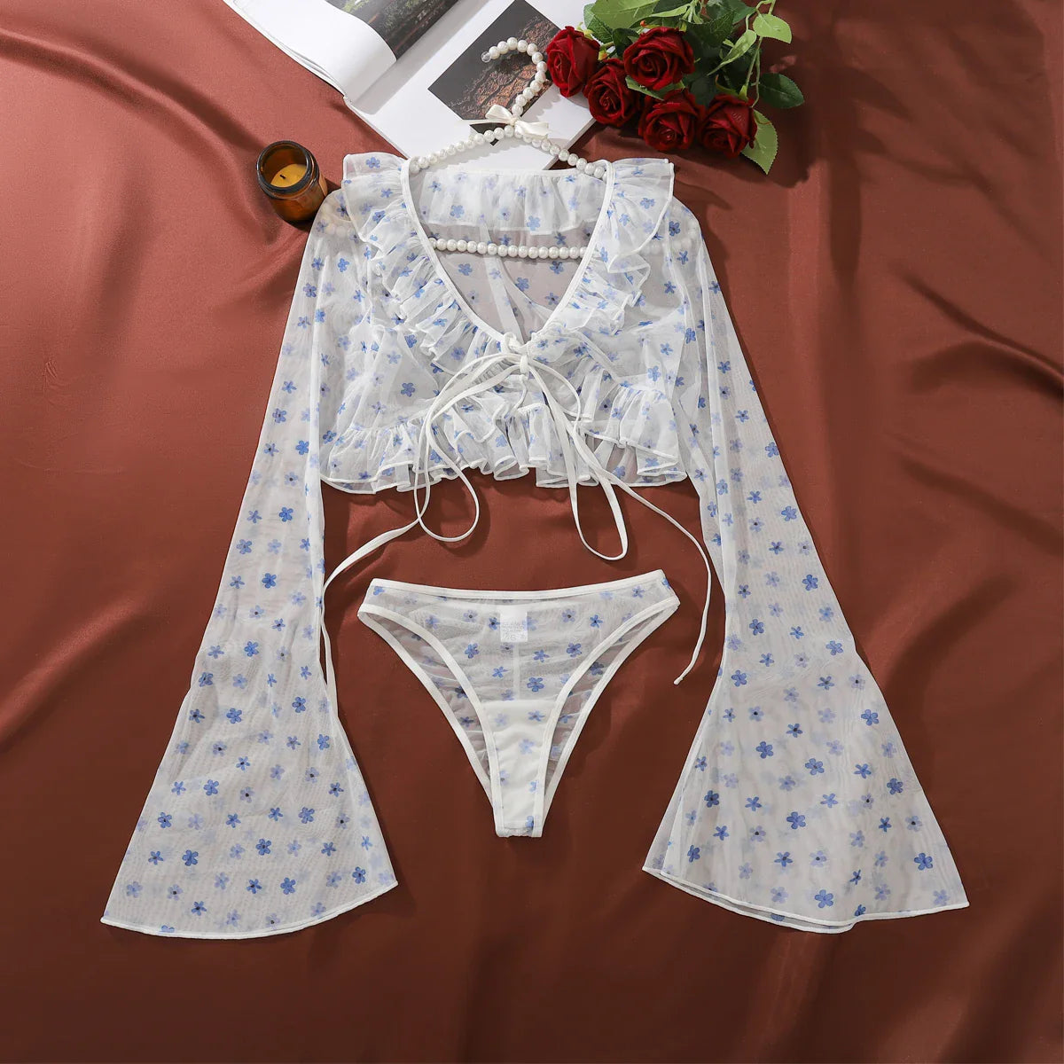 Damunderkläder Set Blommönster Trådlös Polyester 0