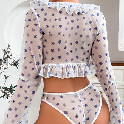 Damunderkläder Set Blommönster Trådlös Polyester 2