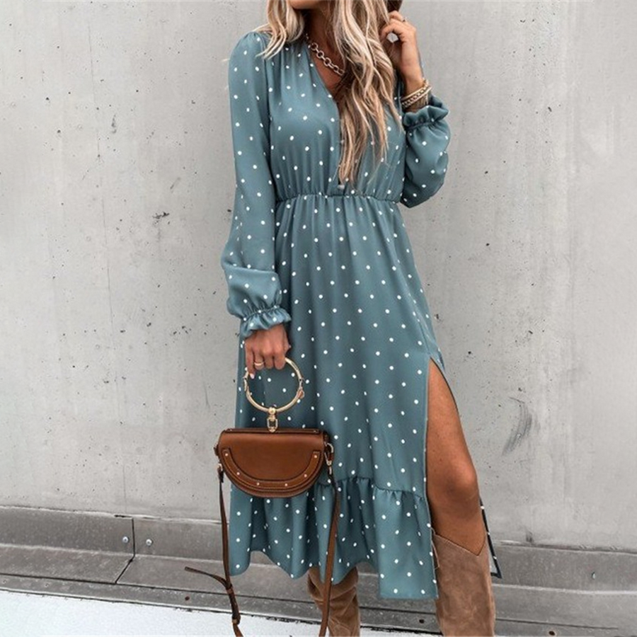 Blommönstrad Midi Klänning med Sidoslitsar för Kvinnor – Polyester, Lätt och Luftig Passform, S-M-L-XL 8