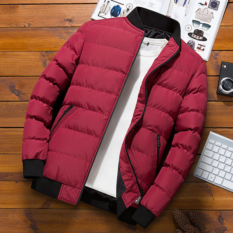 Herrjacka Vindtät Quiltad Bomberjacka Polyester för Höst och Vinter-2