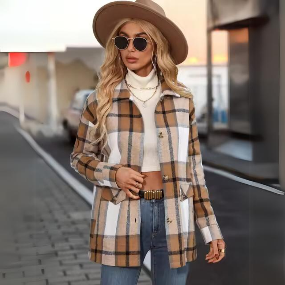 Dam Kappa Rutig Klassisk Design Naturliga Material-4