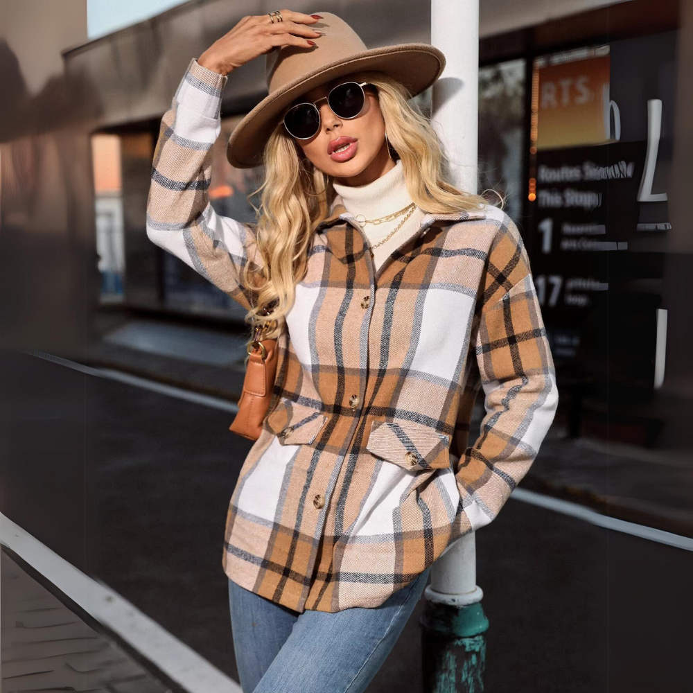 Dam Kappa Rutig Klassisk Design Naturliga Material-3