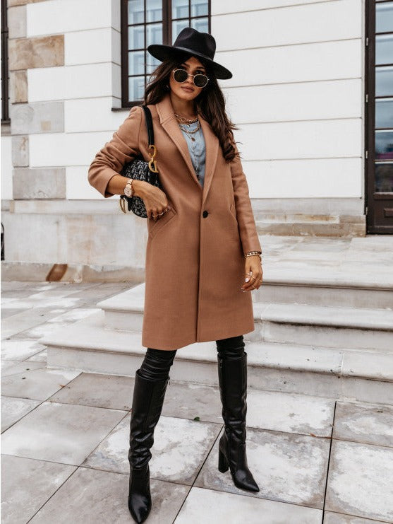 Dam Kappa Midi Klassisk Stil med Knappstängning Högkvalitativt Tyg-1