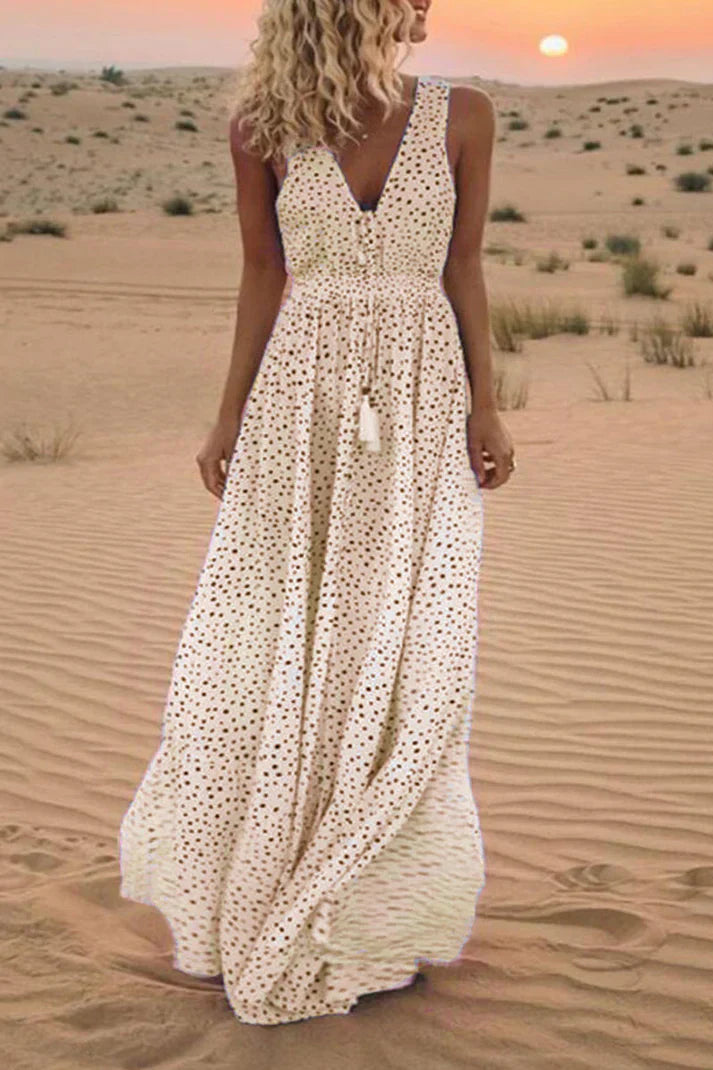 Variant image for Kvinna A-linje Klänning Bohemisk V-ringning Lätta Tyger-19