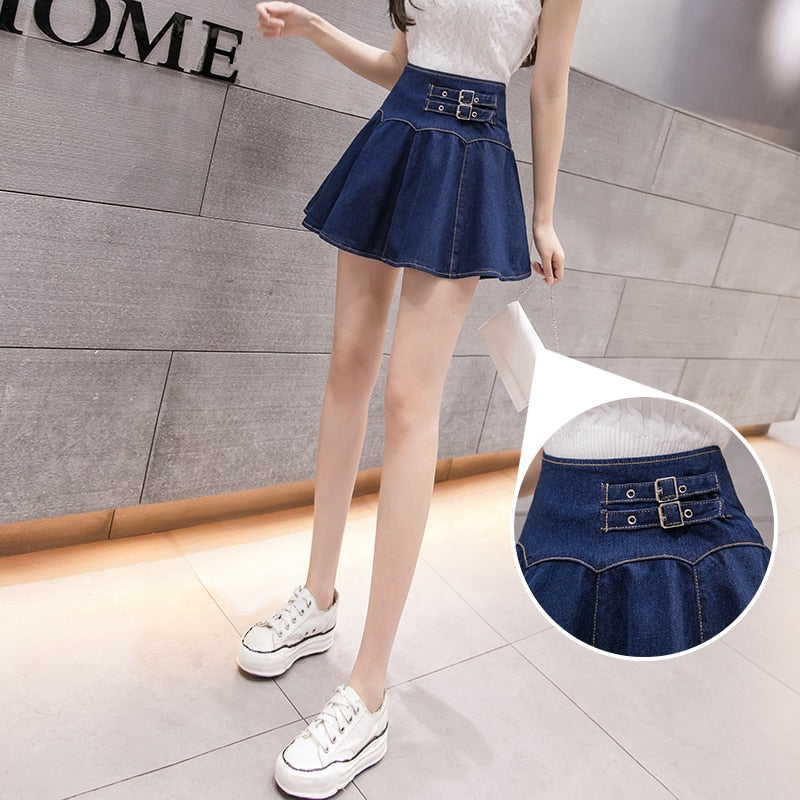 Dam Minikjol Fållad Denim Trendig Passform-3