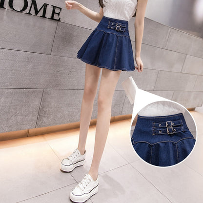 Dam Minikjol Fållad Denim Trendig Passform-3
