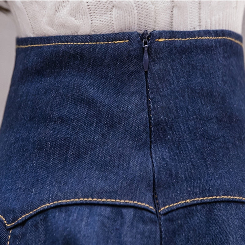 Dam Minikjol Fållad Denim Trendig Passform-5