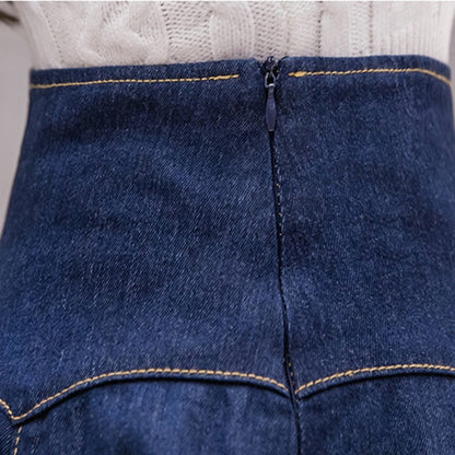 Dam Minikjol Fållad Denim Trendig Passform-5