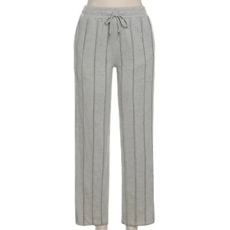 Dam Höga Midjebyxor Sladdrem 100% Bomull Ränder-2