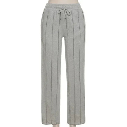 Dam Höga Midjebyxor Sladdrem 100% Bomull Ränder-2