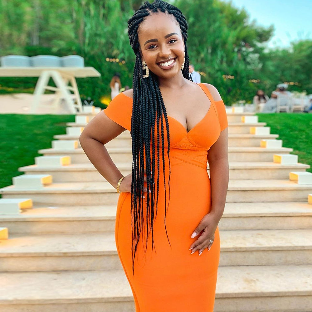 Kvinna Midi Klänning V-ringad Spandex Nylon Etui-4