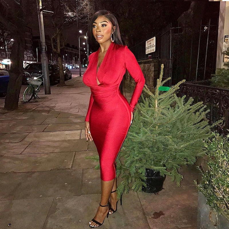 Kvinnors Midi Klänning V-hals Tätsittande Spandex Nylon Rayon-6