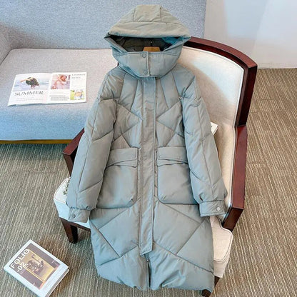 Dam Vinterjacka Quiltad med Huva Polyester för Kalla Dagar-4